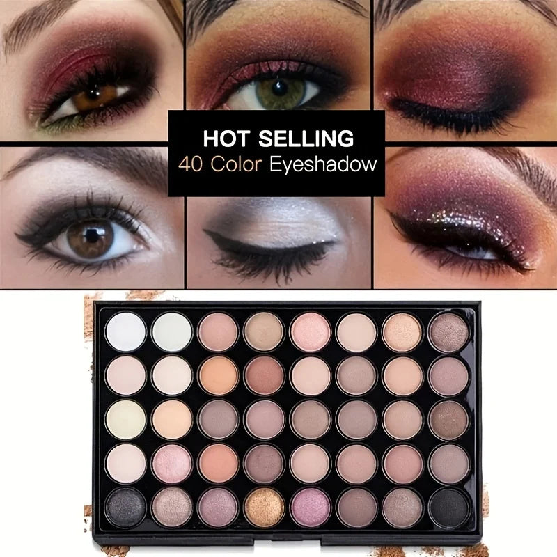 40-Color Professional Eyeshadow Palette with Makeup Brush Set