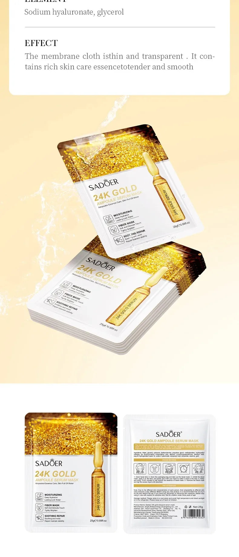 24K Gold Hydrating Ampoule Facial Sheet Mask Set - 16