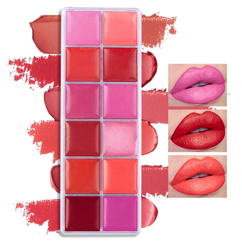 12-Color Versatile Lipstick and Blush Makeup Palette