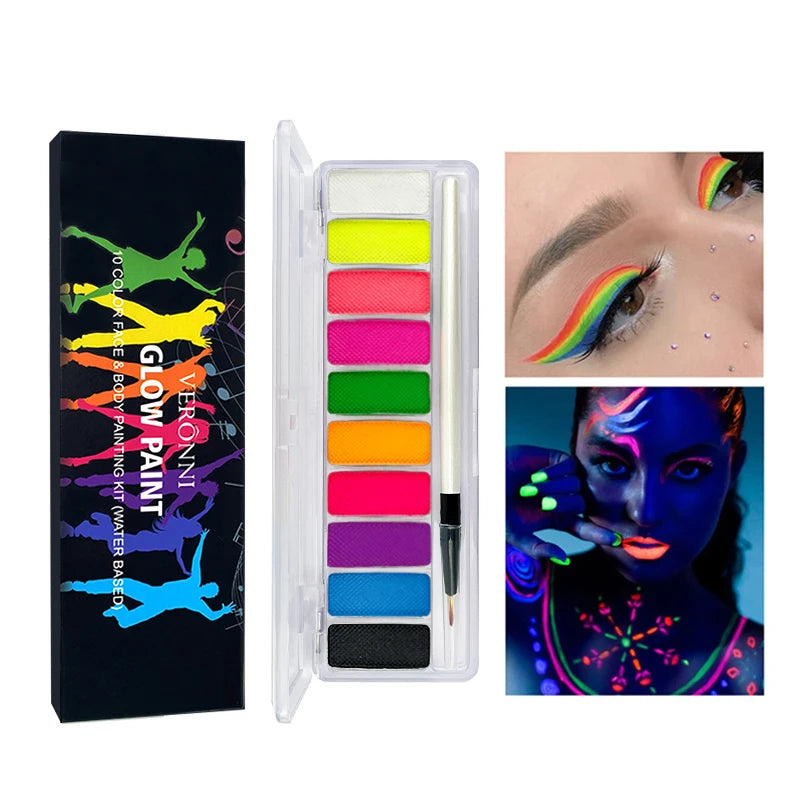 10-Color Neon UV Glow Face and Body Paint Kit