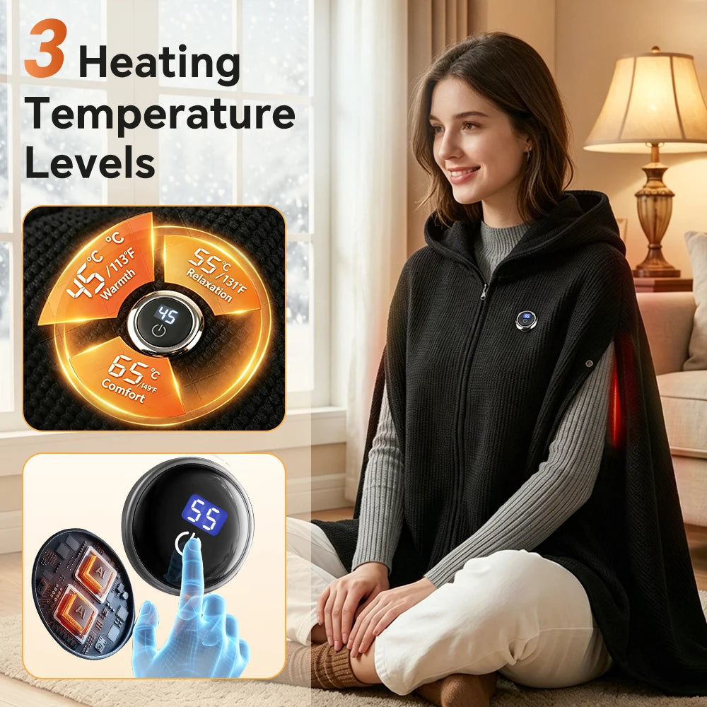 Wearable Graphene Heated Hooded Shawl for Winter Comfort