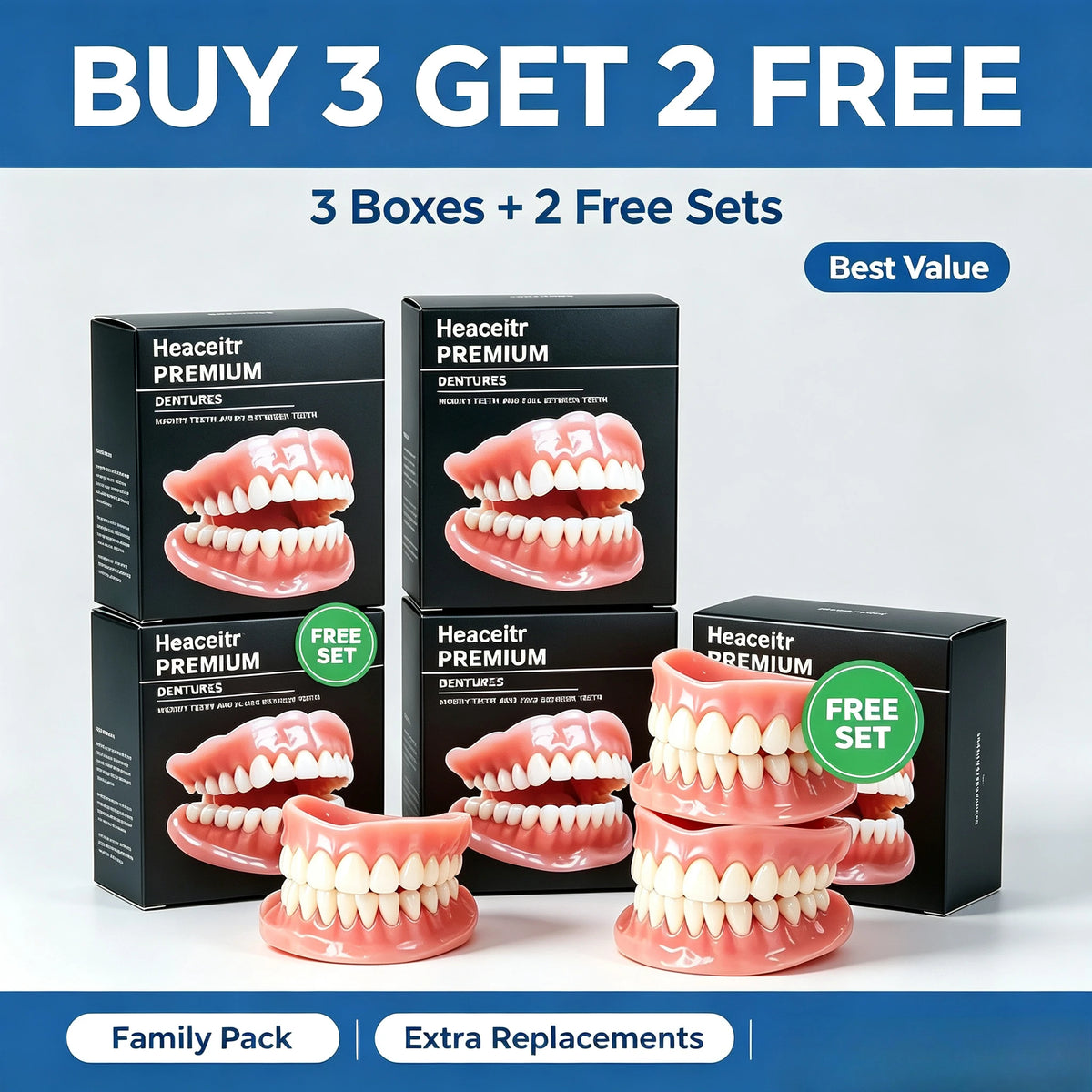 Custom Fit Silicone Cosmetic Dentures