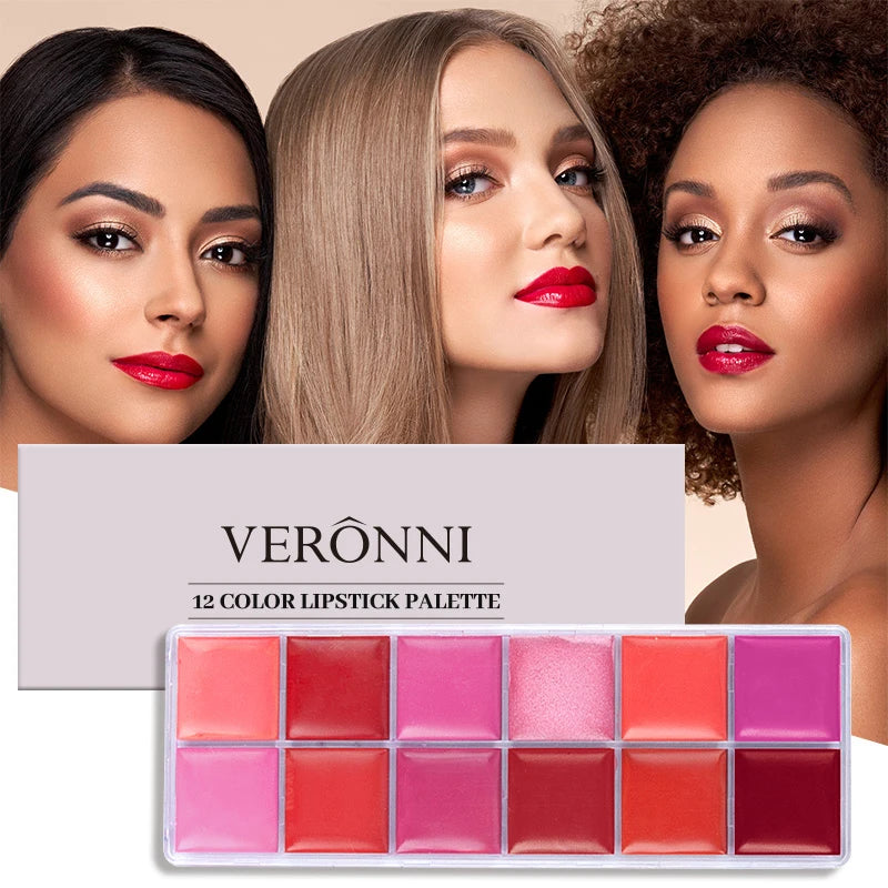 12-Color Versatile Lipstick and Blush Makeup Palette