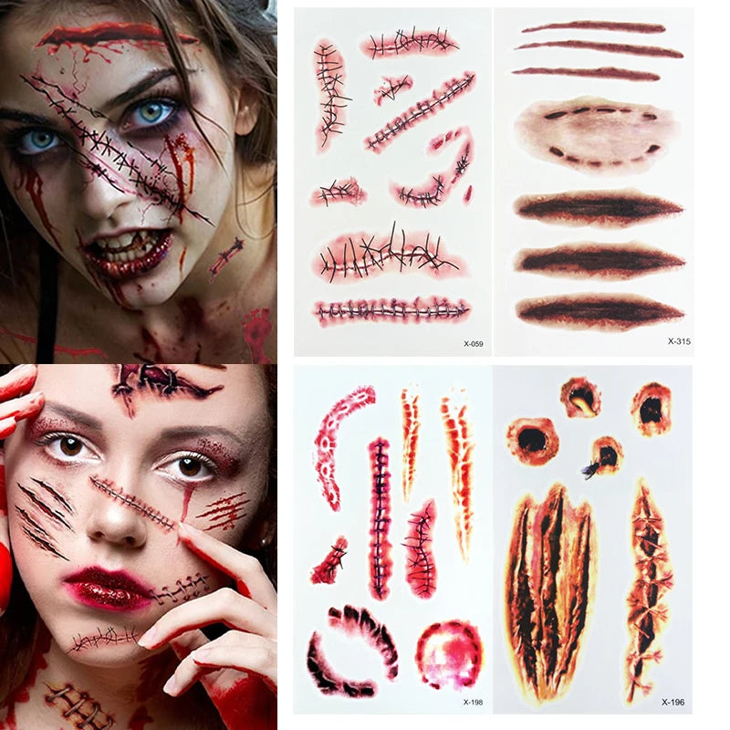 Realistic 3D Scar Tattoos for Halloween Costumes and Cosplay