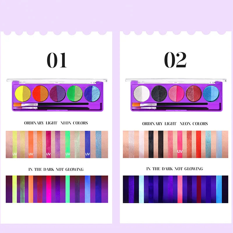 5-Color UV Luminous Face and Body Paint Palette for Parties