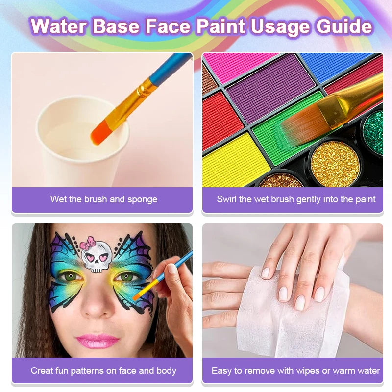 42-Color Neon UV Fluorescent Face and Body Paint Palette