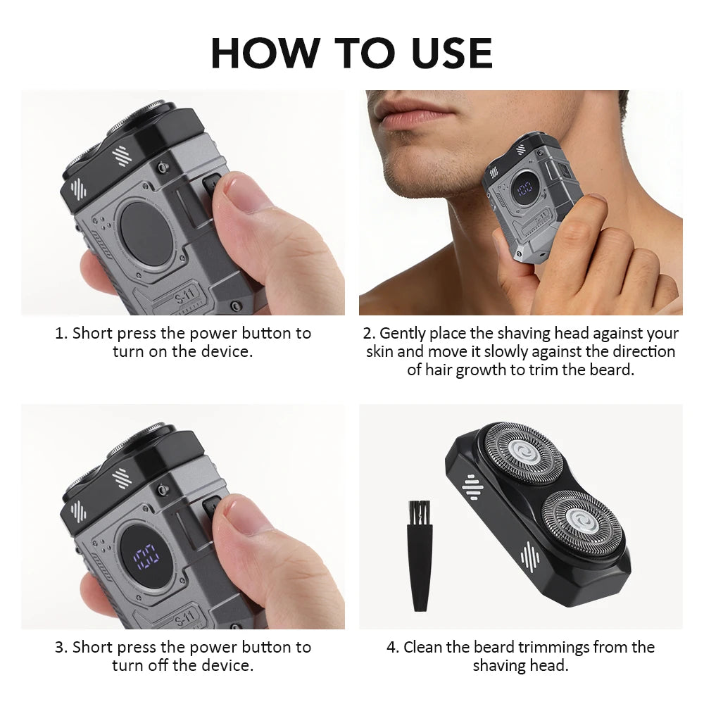 Portable Mini Electric Shaver with Digital Battery Display