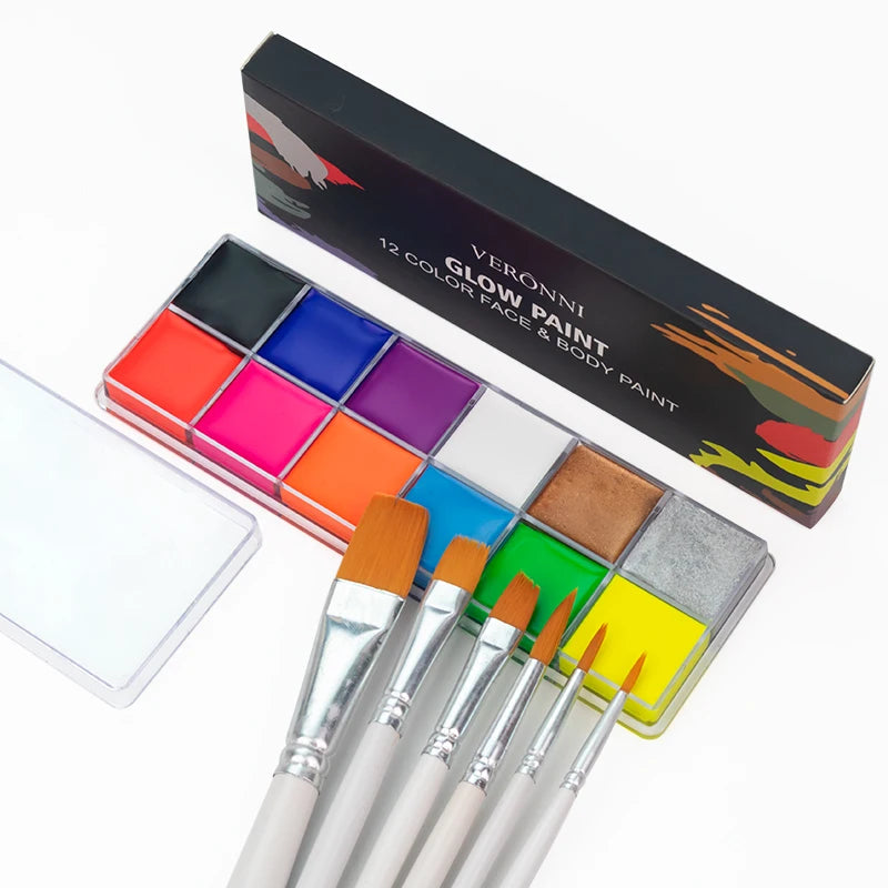 12-Color UV Luminous Face and Body Paint Palette
