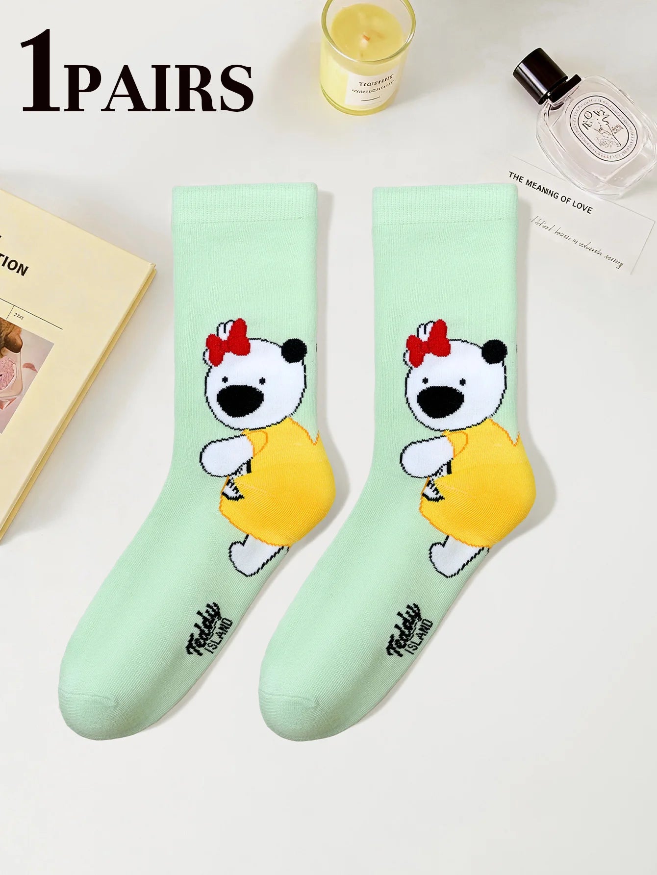 Cute Teddy Bear Print Crew Socks for Women - 9