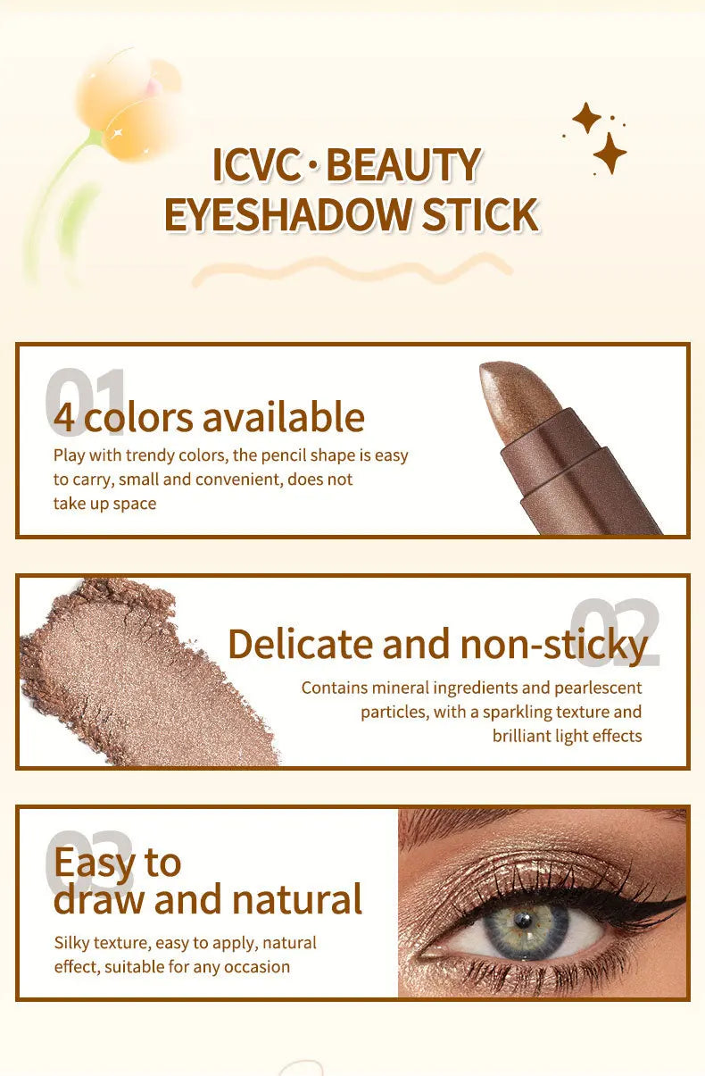 Waterproof Shimmer Eyeshadow Stick for Long-Lasting Eye Makeup - 14