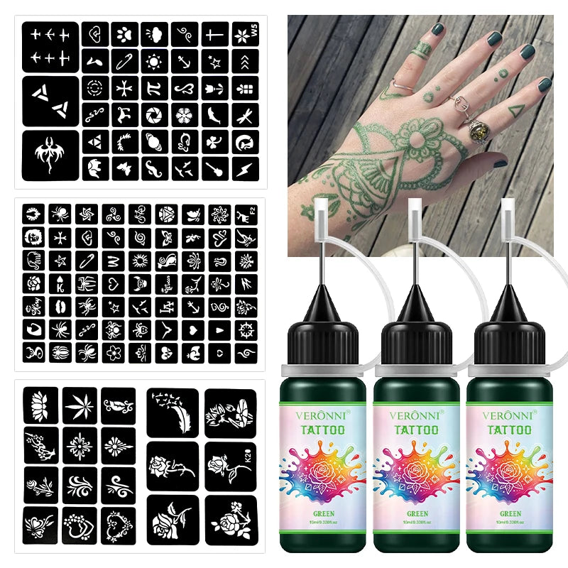 Temporary Tattoo Ink Kit with Stencils for DIY Body Art