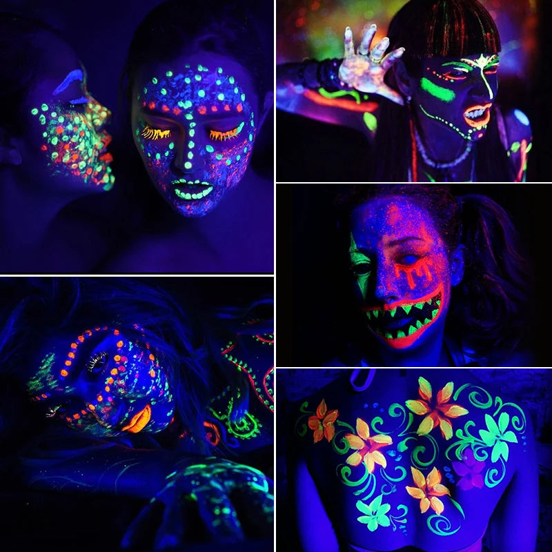 Fluorescent UV Glow Face and Body Paint Set - 8