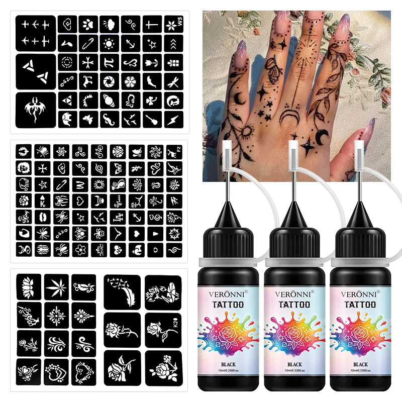 Temporary Tattoo Ink Kit with Stencils for DIY Body Art