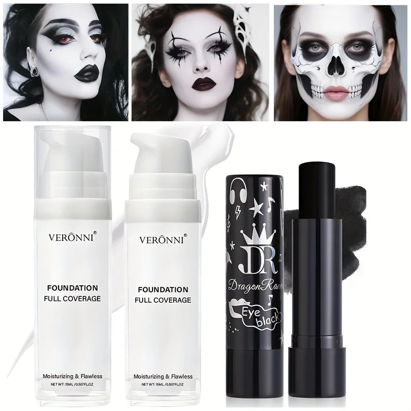 White Liquid Foundation and Black Lipstick Set for Cosplay - 1
