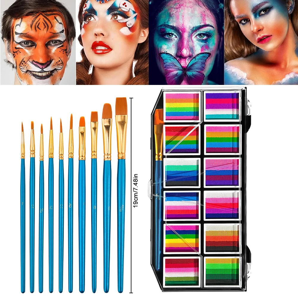 Professional Rainbow Face and Body Paint Palette for Halloween