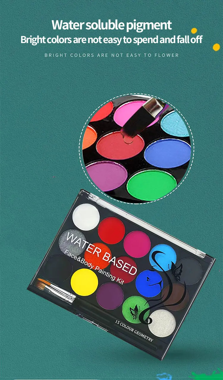 15-Color Professional Face and Body Painting Kit - 9