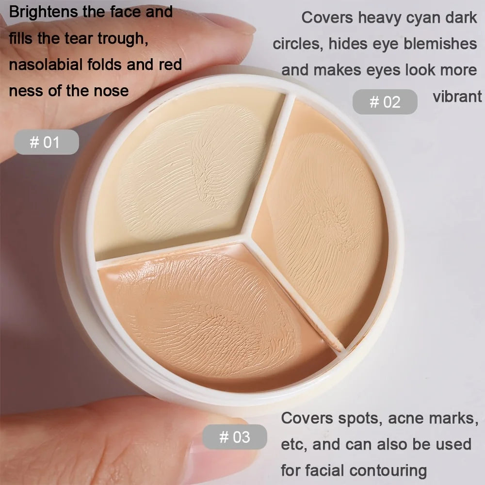 3-Color Cream Concealer Palette for Flawless Skin