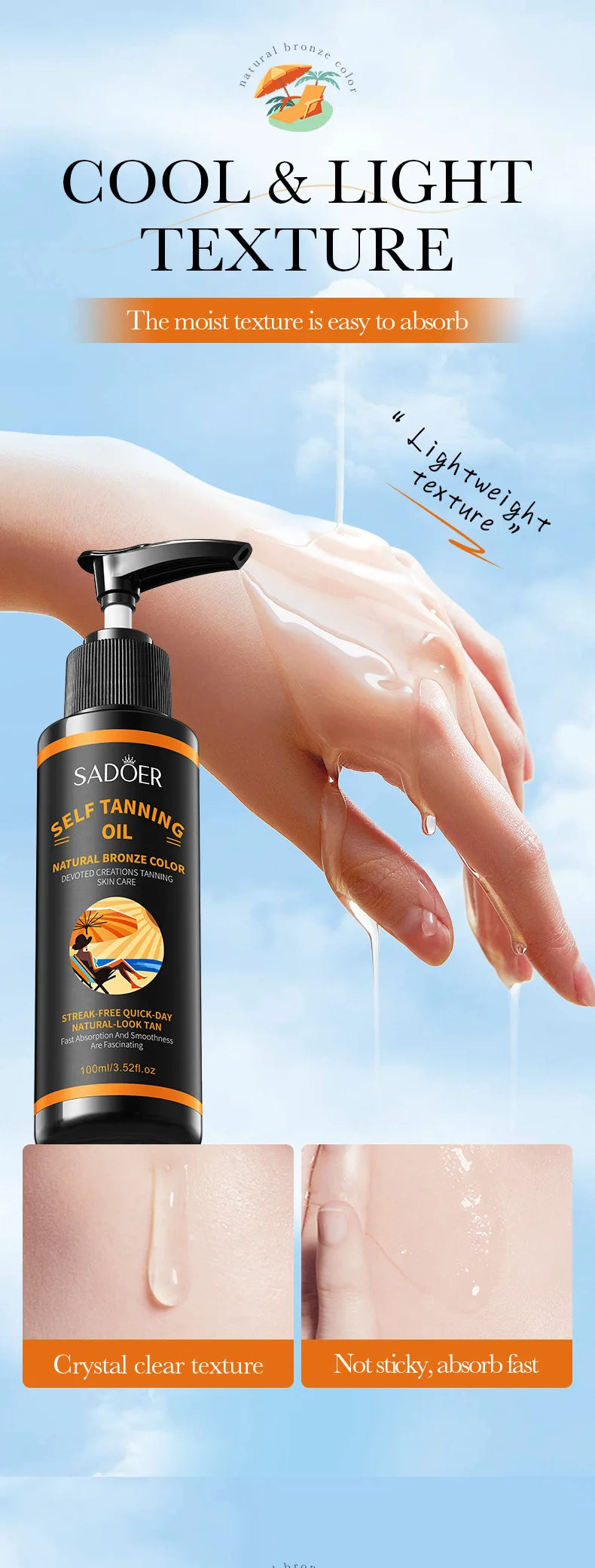 Streak-Free Self Tanning Bronzing Oil for Radiant Skin