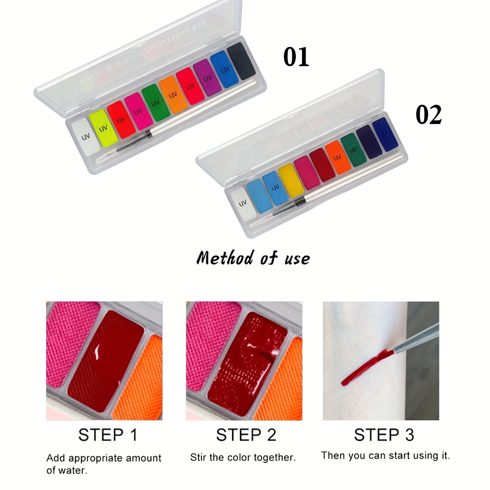 10-Color Neon UV Glow Face and Body Paint Palette
