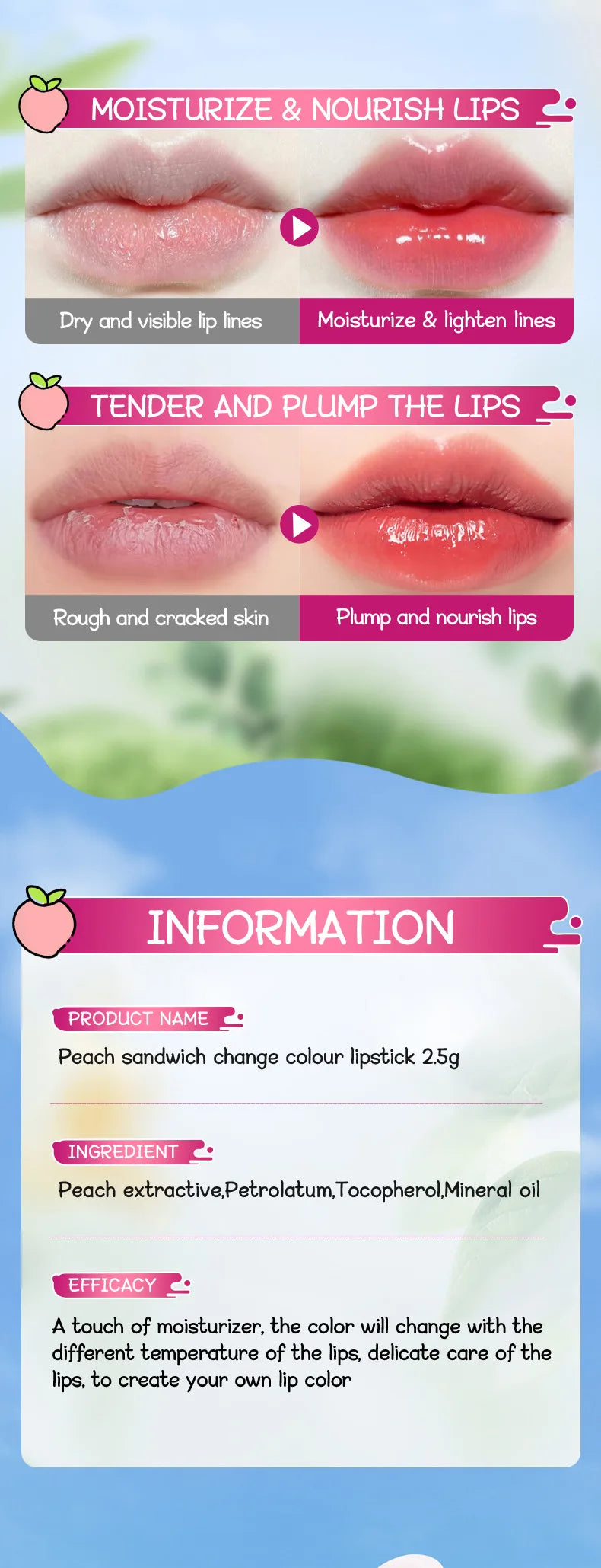 Color-Changing Hydrating Lip Balm for Soft Lips