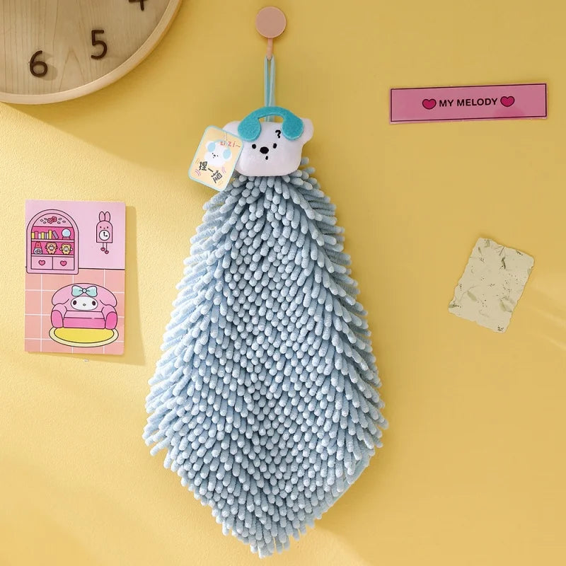 Cute Cartoon Chenille Hanging Hand Towel for Kitchen and Bathroom