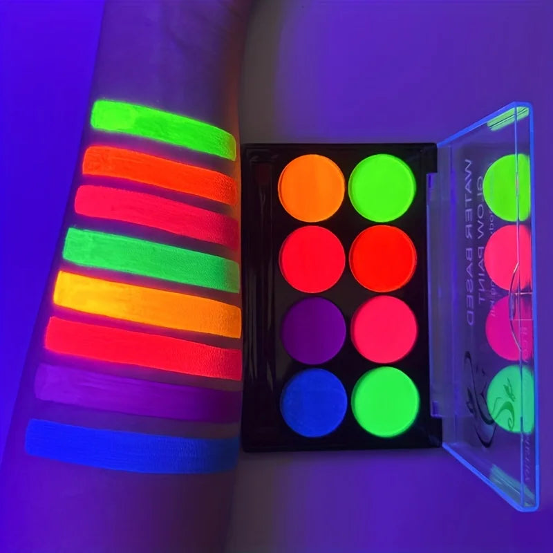 8-Color Neon UV Glow Face and Body Paint Palette