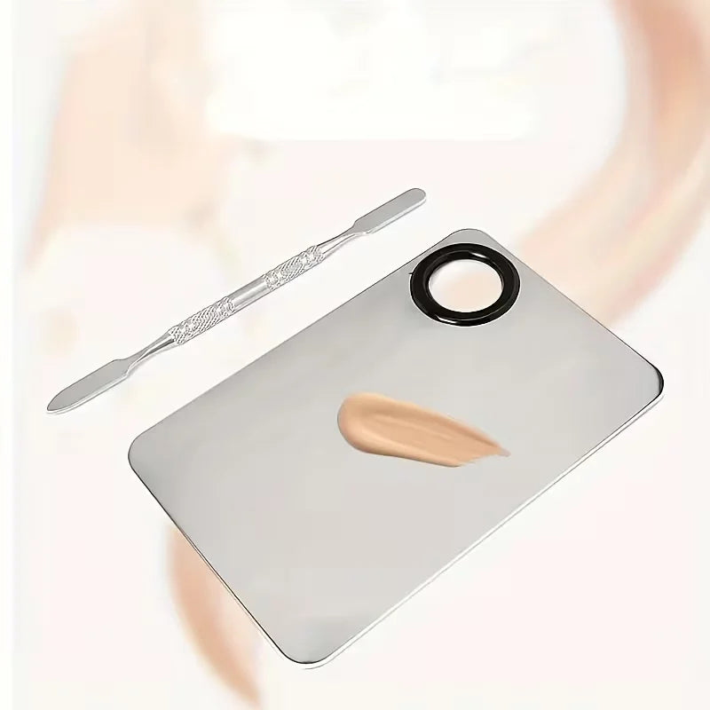 Stainless Steel Makeup Mixing Palette and Spatula Set