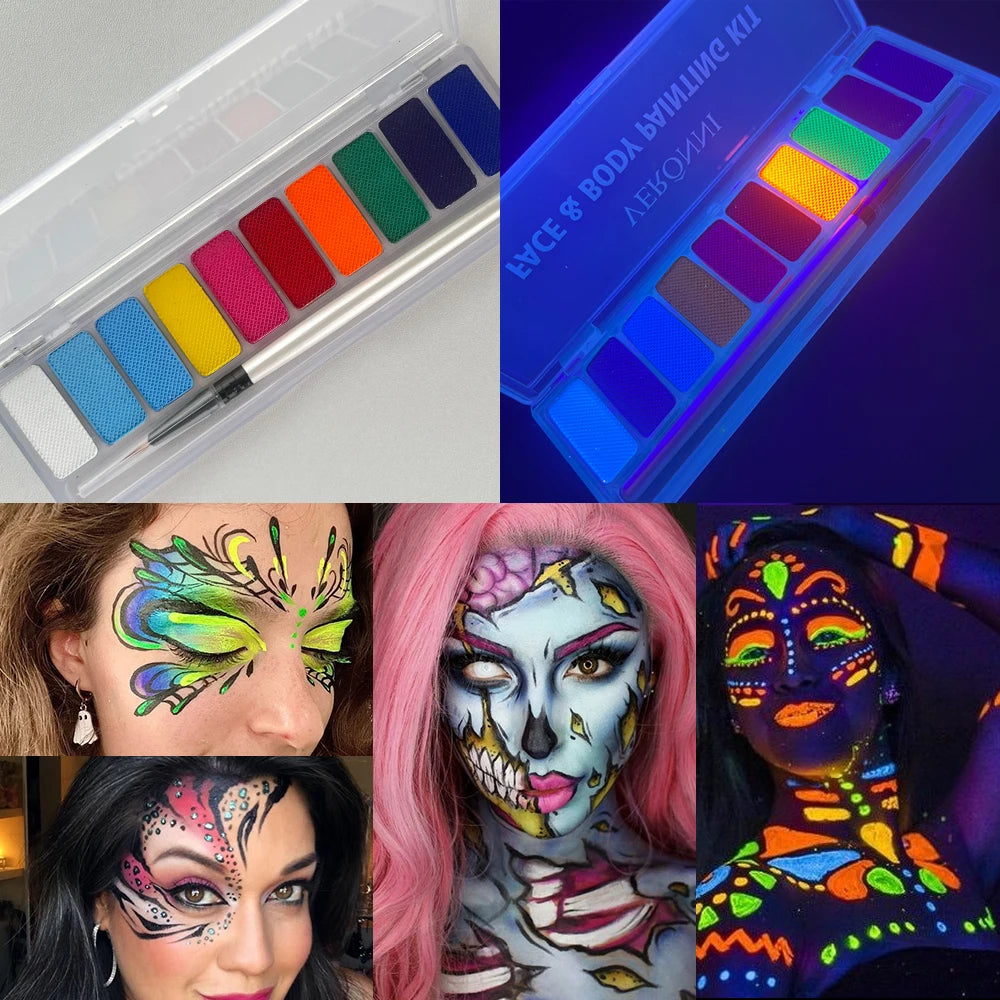 10-Color Neon UV Glow Face and Body Paint Kit - 3