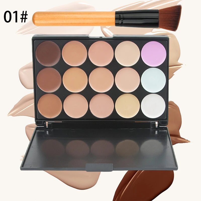 15-Color Professional Facial Concealer Palette and Brush - 20