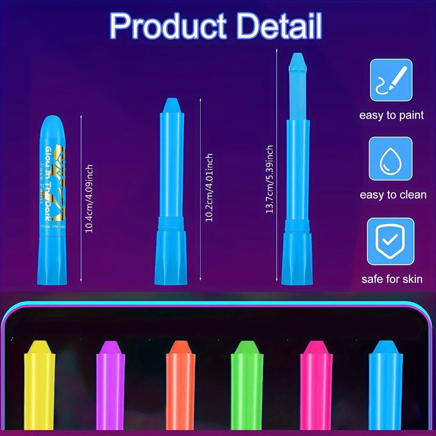 UV Neon Glow-in-the-Dark Face and Body Paint Kit - 12