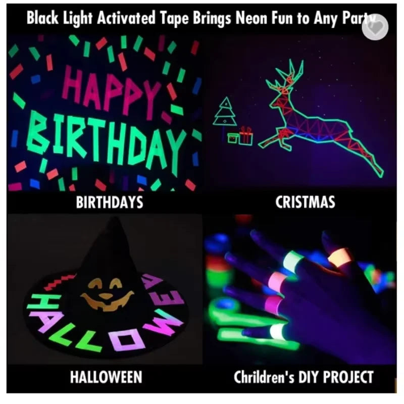 Neon Fluorescent UV Blacklight Reactive Party Tape