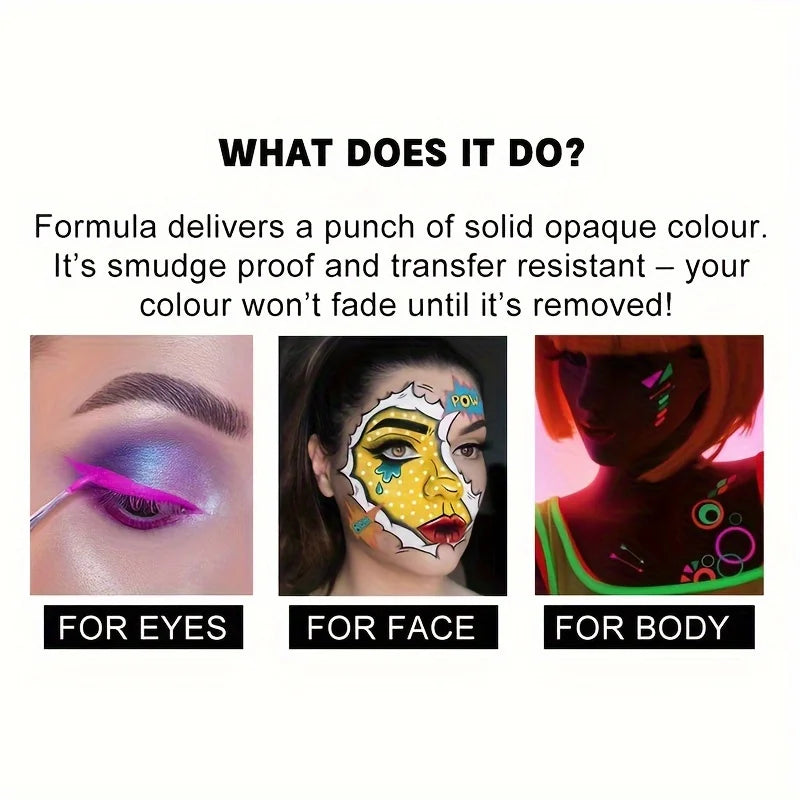 12-Color Professional UV Glow Face and Body Paint Set - 6