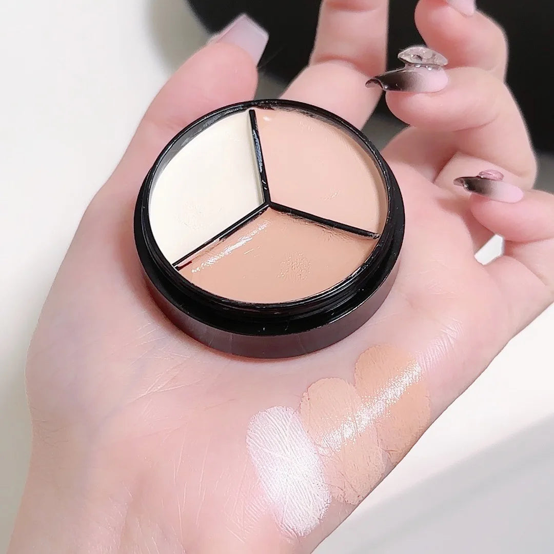 3-Color Cream Concealer Palette for Blemishes and Dark Circles