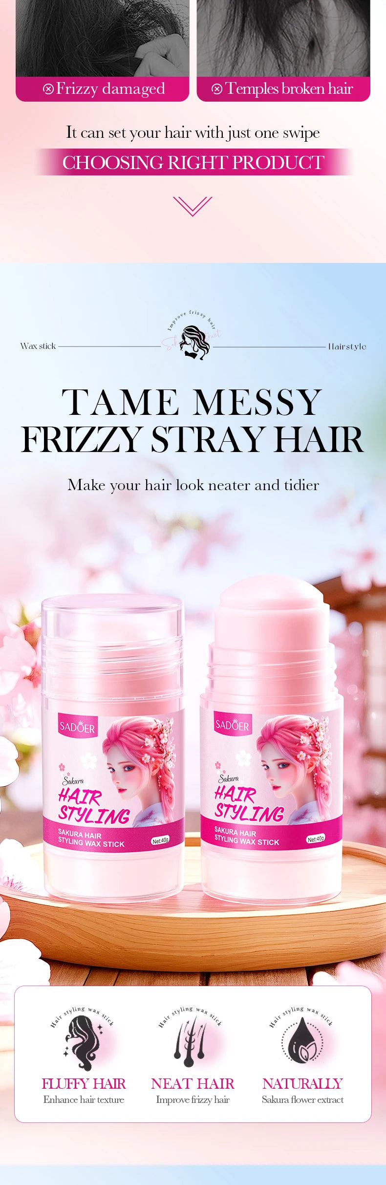 Anti-Frizz Hair Styling Wax Stick for Sleek Hairstyles