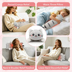 USB Heated Cat Plush Pillow for Period Cramps and Back Pain