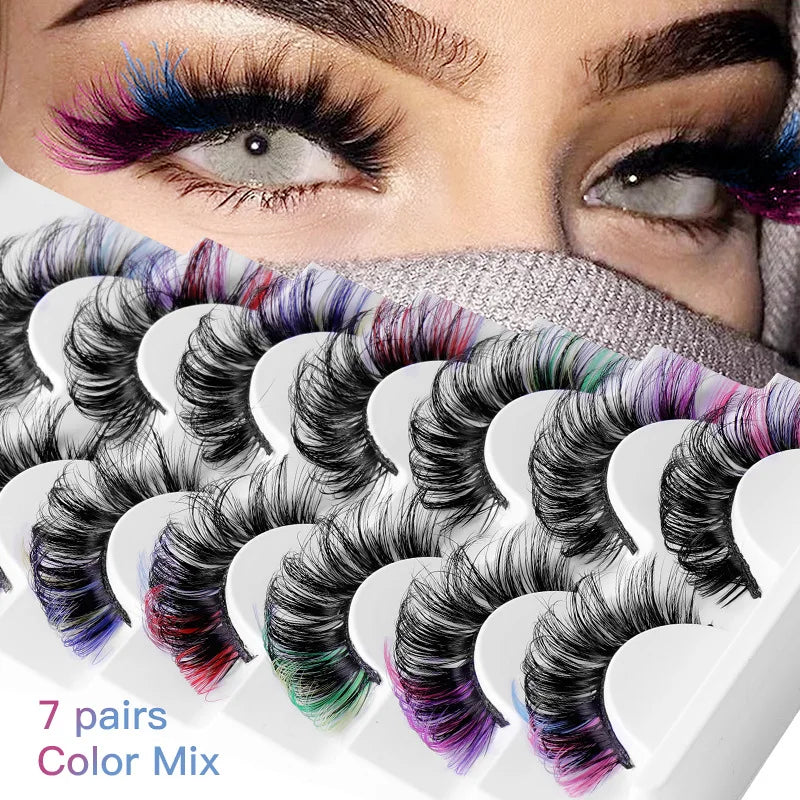 3D Colorful Thick False Eyelashes Set