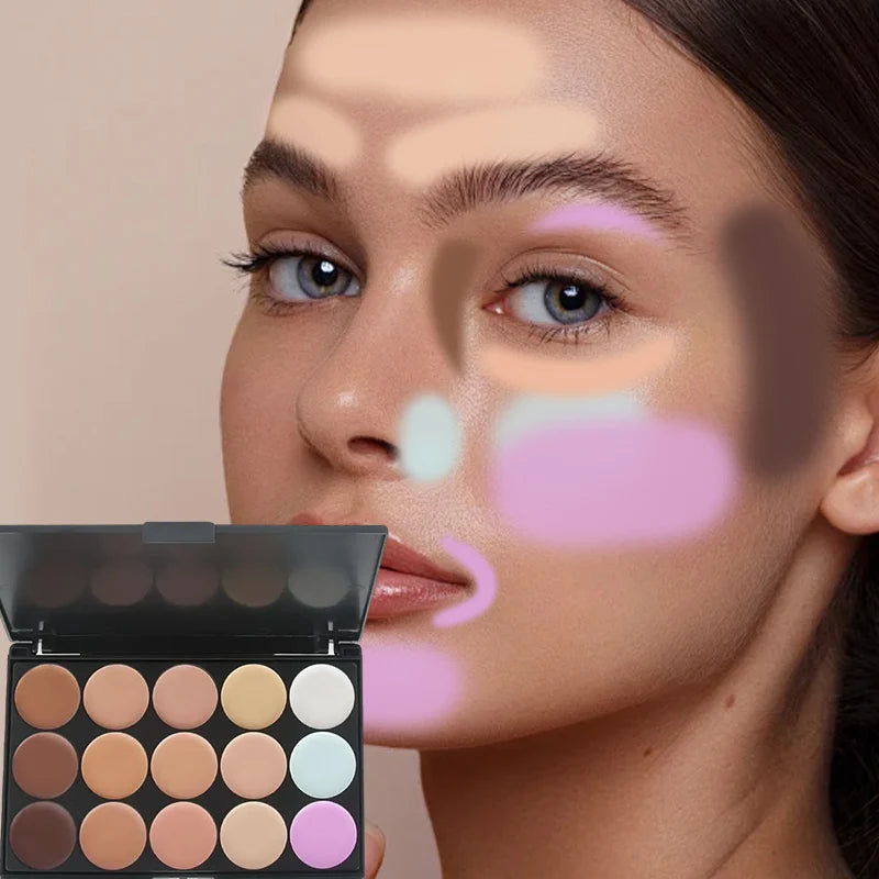 15-Color Professional Facial Concealer Palette and Brush