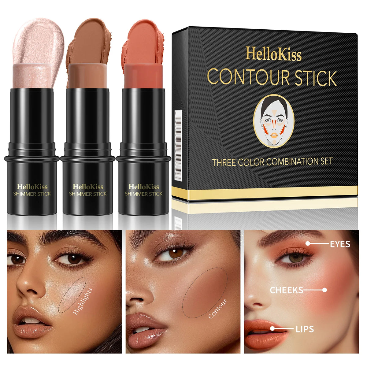 3-Piece Cream Contouring and Highlighting Makeup Set