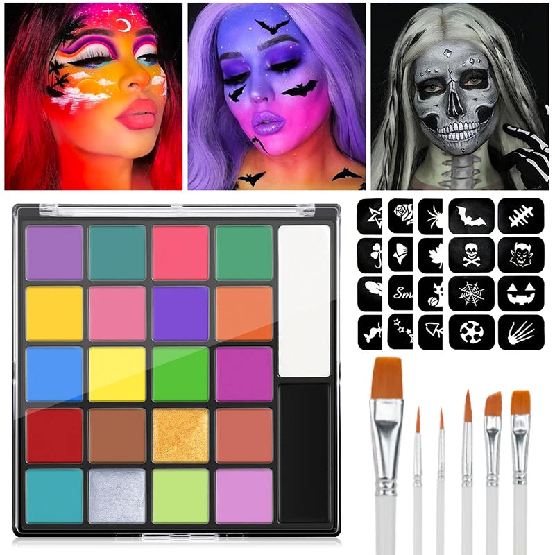22-Color Professional Face and Body Paint Palette for Costumes