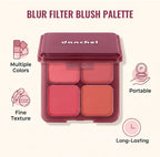 4-Color Matte Blush Palette with Soft Makeup Brush