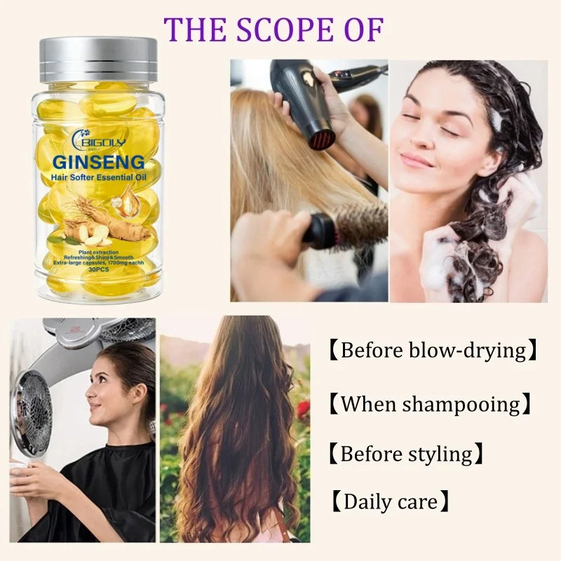 Ginseng Hair Repair Oil Capsules for Shiny Frizz-Free Hair
