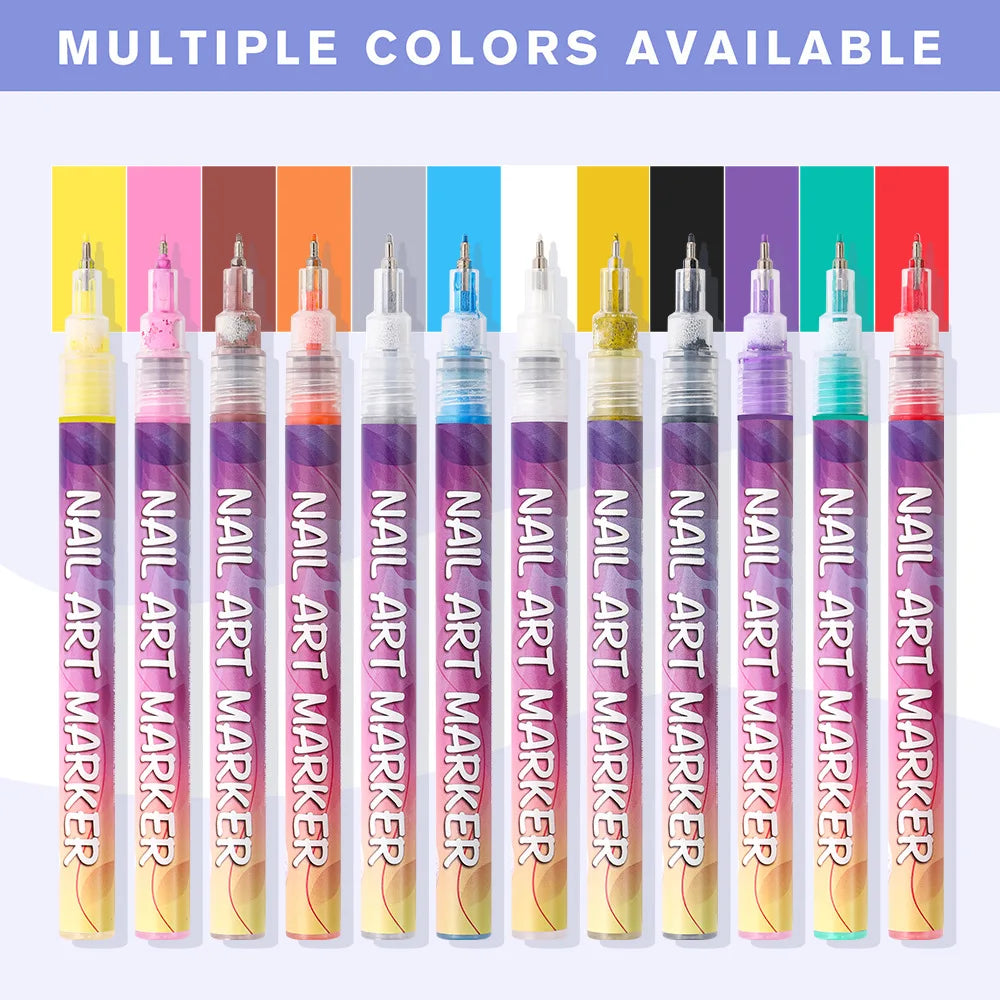 12-Piece Waterproof Nail Art Graffiti Marker Pens for DIY Designs - 7