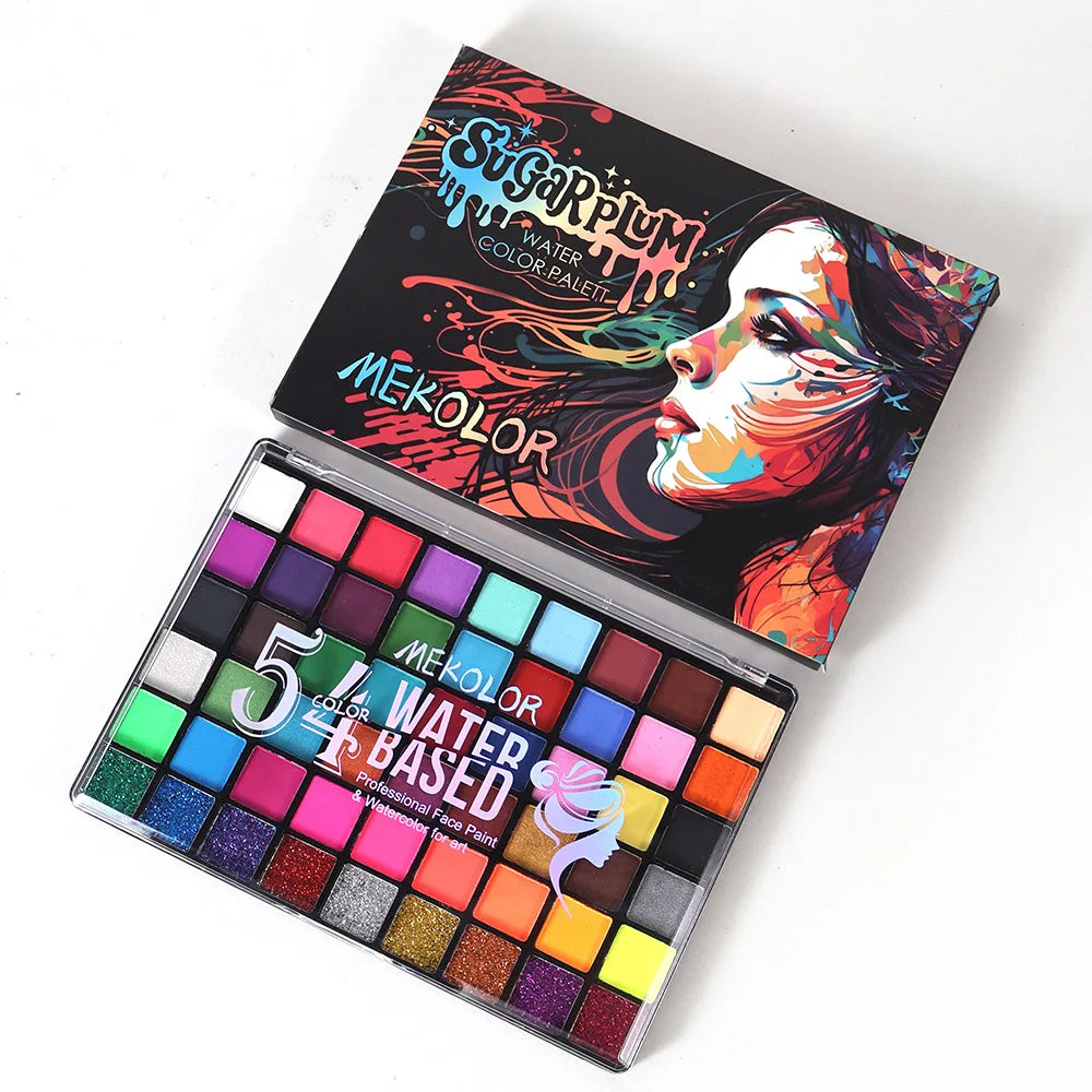 54-Color Professional Water-Based Face and Body Paint Palette - 9