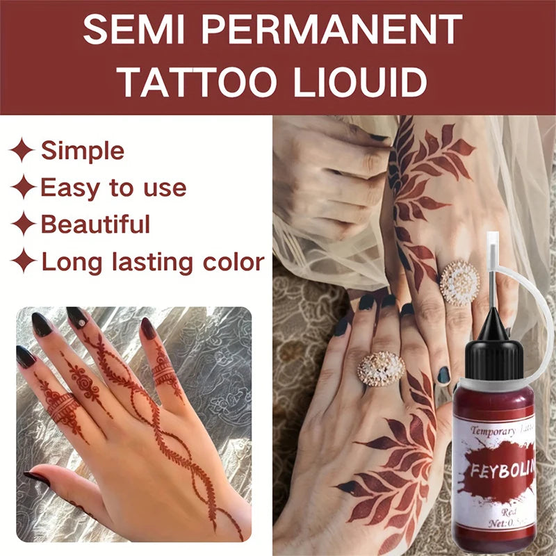 Long-Lasting Red Henna Temporary Tattoo Gel for Body Art - 6