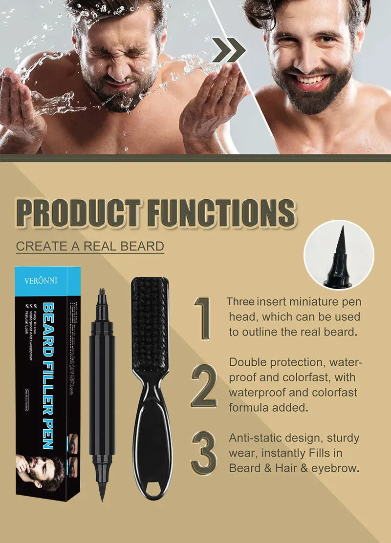 Waterproof Beard Filling Pen and Brush Set