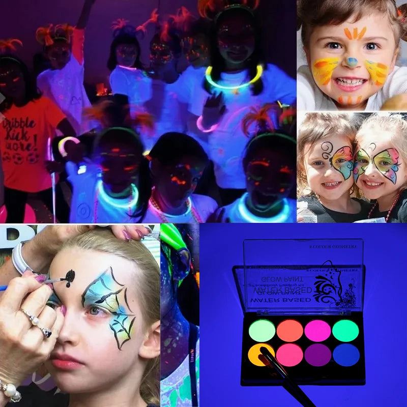 8-Color UV Glow Neon Face and Body Paint Palette