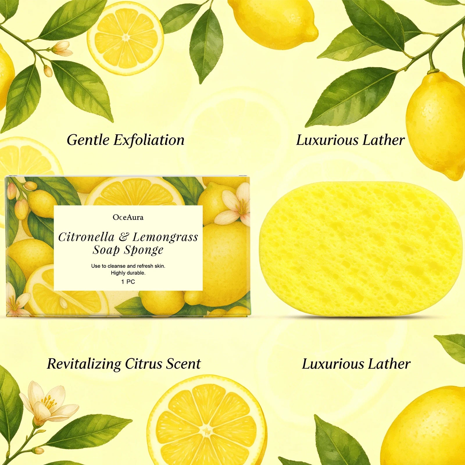 Exfoliating Lemongrass Bath Sponge for Deep Skin Cleansing - 2