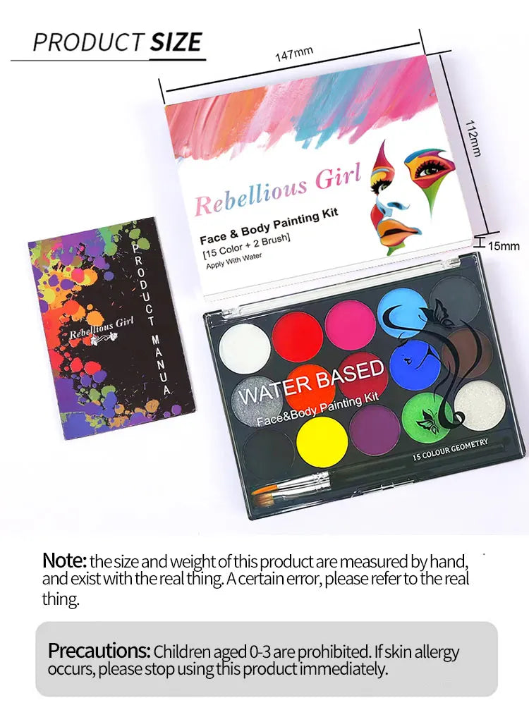 15-Color Professional Face and Body Painting Kit - 13