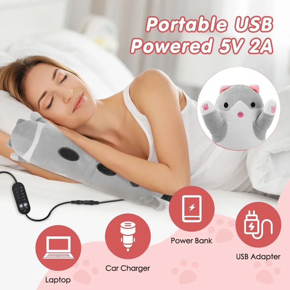 USB Heated Cat Plush Pillow for Hand Warming and Relaxation
