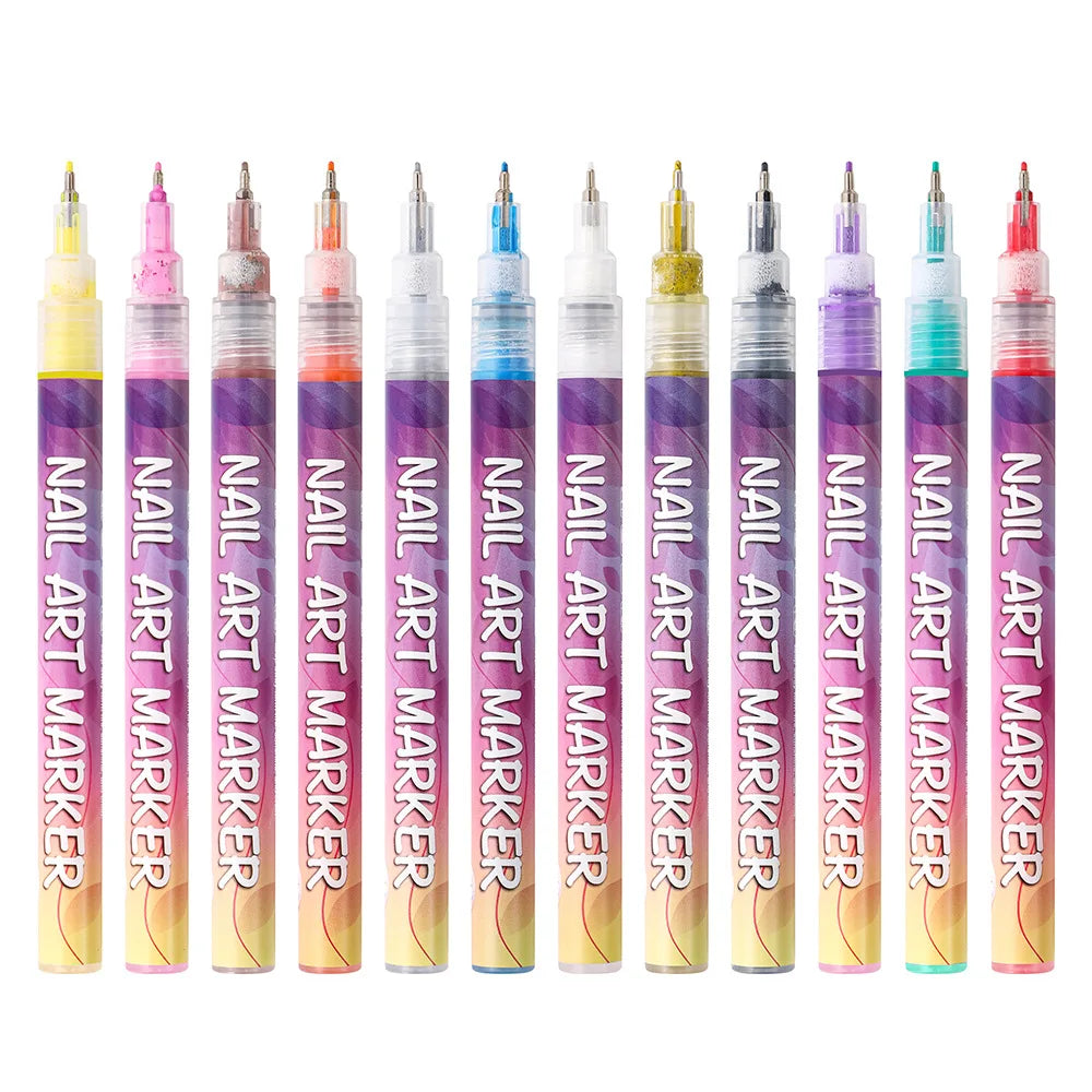12-Piece Waterproof Nail Art Graffiti Marker Pens for DIY Designs - 11